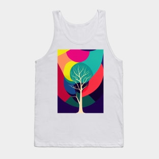 Vibrant Colored Whimsical Minimalist Lonely Tree - Abstract Minimalist Bright Colorful Nature Poster Art of a Leafless Branches Tank Top